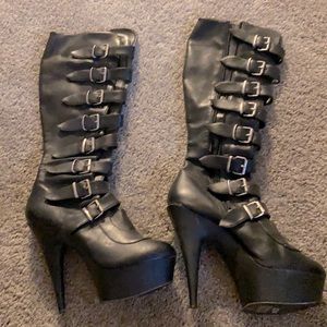 Knee high leather boots with stiletto heel